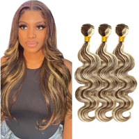 P4/613 Highlight Blonde Bundles Human Hair Body Wave Bundles 22 24 26 Inch Unprocessed Brazilian Virgin Hair Weave 3 Bundles Brown Bundle Human Hair Extensions 50 Grams Per Bundle