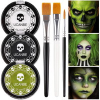White Foundation + Black Green Face Body Paint With Painting Brushes Halloween Makeup Set, Kids Adults Facepaint Kit For Witch Monster Grinch Shrek Hulk Alien Special Effects Make Up Cosplay Party
