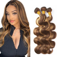 P4/27 Highlight Blonde Human Hair Bundles Body Wave Bundles 18 18 18 Inch Unprocessed Brazilian Virgin Remy Hair 3 Bundle Brown Body Wave Bundle Human Hair Extensions