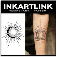 Inkartlink Tattoo Tech, 2 Sheets Medium Semi Permanent Tattoo, Adult Art Design Temporary Tattoos, Lasts 1-2 Weeks, Waterproof, Realistic Look, No Reflection (Geometric Sun)