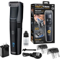 Bell+Howell Vacutrim Deluxe Cordless Mens Beard Trimmer, Rechargeable Electric Shaver With 20 Trim Setting And Built-In Vacuum For Mustache, Sideburns. Facial Hair, Black, 7.5"", As Seen On Tv