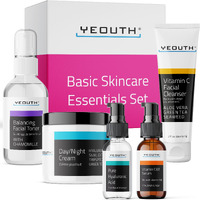 Yeouth Skin Care Set: Hyaluronic Acid Serum For Face, Vitamin C Facial Serum, Face Cleanser, Toner & Cream, Hydrating Skin Care Kit 5-Piece