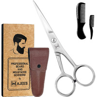 Wajees Beard Scissors For Men A Complete Set Of Grooming Scissors Mens With 1 Mustache Comb, & 1 Comb For Beard Trimming In A Carrying Pouch Facial Hair Scissors Perfect Mustache Scissors For Men