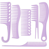 6Pcs Professional Hair Comb Set For Women & Men Rat Tail, Wide & Fine Tooth Combs For Curly Hair, Braiding, Barber Styling, Cutting & Parting (Purple)