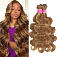 P4/27 Human Hair Bundles Highlight Body Wave Bundles Human Hair(20 22 24 26 Inch)12A Grade Brazilian Virgin Hair Body Wave Brown With Honey Blondy Double Weft Weave For Women