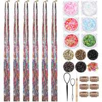 Rainbow Hair Tinsel Kit With Body Glitter 48 Inch 3000 Strands Glitter Tinsel Hair Extensions With Tools Fairy Hair Accessories, Suitable For Festivals And Daily Use (Rainbow Hair Tinsel Kit)
