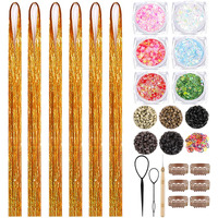 Gold Hair Tinsel Kit With Body Glitter 48 Inch 3000 Strands Glitter Tinsel Hair Extensions With Tools Fairy Hair Accessories, Suitable For Festivals And Daily Use (Champagne Gold Hair Tinsel Kit)