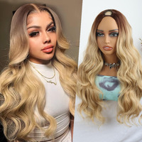 Mayouda V Part Wig Long Body Wavy Upgrade U Part Synthetic Hair For Black Women 24Inch Light Blonde With Brown Root Full Head Clip In Hair Glueless Women Wigs(Light Blonde With Brown Root)