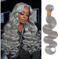 Anmetan Silver Grey Body Wave Bundles Human Hair 26 Inch, Soft And Thick Short Single Bundle 100% Unprocessed 12A Remy Hair Lavender Gray Color Sew In Quick Weave Wavy