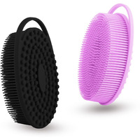 2 Pack Silicone Body Scrubber With Loofah Exfoliating Soft Body Shower Scrubber For Body, 2 In 1 Bath And Shampoo Wash Brush For Skin Exfoliation Men Women (Purple&Black)