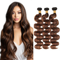 Light Brown Bundles With Highlights Human Hair Bundles Chocolate Body Wave Bundle 20 22 24 Inch Soft And Healthy P4/30 Brazilian Virgin Remy Hair Extensions 3Pcs/Set