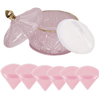 8 Pcs Large Body Powder Puff And Container, 4.13"" ""Glass Powder Box Jar With1Pcs Soft Puff & 6Pcs Triangle Makeup Puffs For Baby & Womens Face And Body