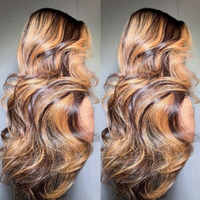 Sisifire Highlight Body Wave Lace Front Wigs For Women Heat Resistant Fiber Ombre Blonde Loose Curly Wavy Lace Wig With Baby Hair Synthetic Glueless Lace Front Wig