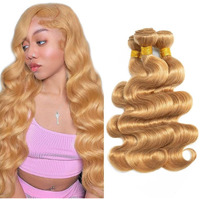 #27 Blonde Bundles Human Hair Body Wave Bundles 12 14 16 Inch Unprocessed Brazilian Virgin Hair Weave 3 Bundle Honey Blonde Human Hair Extensions 50 Grams Per Bundle