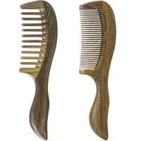 Beomeen Hair Comb Wooden Wide And Fine Tooth Combs, 2 Pcs Detangling Natural Sandalwood Combs For Women Men, Detangles Wet Or Dry Curly, Thin, Thick, Wavy Or Straight Hair, Scalp Massager, Anti-Static