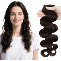 Elailite Wavy Tape In Hair Extensions Human Hair Body Wave Real Remy Hairpieces Dark Brown 20 Inch 50G 20Pcs Invisible Seamless Skin Weft Best Tape For Women
