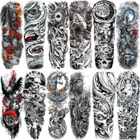 Verkstad 12 Sheets Large Full Arm Temporary Tattoos For Adults, Waterproof Realistic Flower Myth Angel Skull Fake Tattoos, Eagle Dragon Horse Tattoo Kits Hand Body Art For Parties Festivals Cosplay
