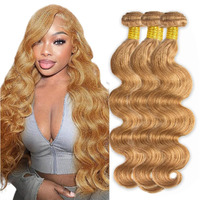 #27 Blonde Bundles Human Hair Body Wave Bundles 26 28 30 Inch 3 Bundle Unprocessed Brazilian Virgin Hair Honey Blonde Body Wave Human Hair Extensions 50 Gram Per Bundle