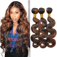 Niciitysi P1B30 Highlight Body Wave Bundles Human Hair Light Brown Bundles 8 10 12 Inch Ombre Two Tone Black And Brown Bundle Double Weft Brazilian Hair Extensions Silky And Soft