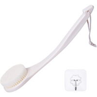 Vanzavanzu Shower Brush, Bath Body Brush With Soft Bristles, 15.4"" Back Brush Long Handle For Shower, Dry Exfoliating Brush Or Wet Shower Brush With Moderate Bristles, Cream White