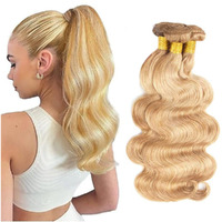 P27/613 Bundles Human Hair Body Wave Bundles Honey Blonde Bundles Human Hair Brazilian Virgin Remy Hair Extensions 10 12 14 Inch Double Weft Blonde Body Wave Bundles Human Hair Weave