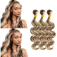 P4/613 Highlight Blonde Bundles Human Hair Body Wave Bundles 24 26 28 Inch Unprocessed Brazilian Virgin Hair Weave 3 Bundles Brown Bundle Human Hair Extensions 50 Grams Per Bundle