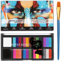 10 Colors Face Paint Body Painting Palette, Professional Face Paint Makeup Split Palette, Water Activated Face Paint, Non-Toxic Rainbow Face Painting Kit Professional With 1 Brushes For Kids Adults