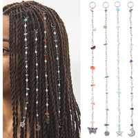 Freshme Hair Charms For Braids - 2Pcs Long Colorful Natural Stone Loc Jewelry For Black Women With Sun Moon Pendants Dreadlock Hair Cuffs Rings For Renaissance Renfaire Festival Hairstyle Decoration