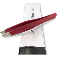 Tweezers - Surgical Grade Stainless Steel - Slant Tip For Expert Eyebrow Shaping And Facial Hair Removal - With Protective Pouch - Best Tweezer For Men And Women (Ruby Red)
