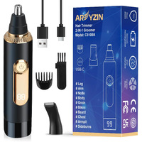 Ear And Nose Hair Trimmer For Men Women With Led Display, 2 In 1 Painless Usb Rechargeable Nose Trimmer Clipper Eyebrow & Facial Hair Remover, 13,000 Rpm,Dual Edge Blades,Waterproof,Black Gold