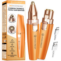 Vg Vogcrest Eyebrow Facial Trimmer: 2 In1 Rechargeable Facial Hair Removal And Eyebrow Shaver - Face Lips Body Painless Facial Razor With Built-In Led Light (Orange)