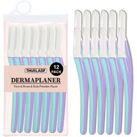 Thurlady Face Razors For Women, Dermaplane Razor For Women Face, Eyebrow Razor, Dermaplaning Tool, Peach Fuzz Remover, Microblades For Facial Hair Removal, Eyebrow Shaping (Pack Of 12, Wisteria)