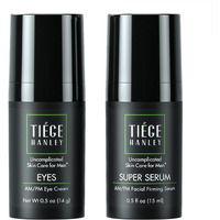 Tiege Hanley Morning And Night Facial Firming Serum (Super Serum) And Eye Cream (Eyes) For Men | Anti-Aging Pack | Sodium Hyaluronate And Retinyl Palmitate For Tighter, Smoother Skin | Caffeine To Fight Dark Circles | 0.5 Ounces Each