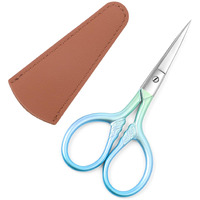 Small Facial Hair Scissors, Stainless Steel (Blue) Versatile Retro Beauty Kit For Men's And Women's Bathrooms, Nose Hair, Eyebrows, Eyelashes, Beard Trim, With Pu Sheath