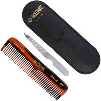 Kent Gift Set Nu19 With Ot Fine Tooth/Wide Tooth Pocket Comb For Hair, Mustache And Beard For Men, Women And Kids. Travel Set With Leather Pouch And Stainless Steel Nail File. Handmade In England