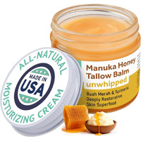 Manuka Honey Unwhipped Tallow Balm - Handmade Grass-Fed Beef Tallow With Frankincense, Vitamin E, Castor Oil, Buah Merah & Turmeric - Hydrates & Nourishes Skin For Men, Women & Kids - 2Oz Glass Jar