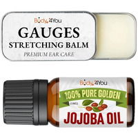 Bodyj4You Piercing Aftercare Kit - Ear Stretching Balm - 100% Usda Organic Jojoba Oil - Stretched Ear Gauges Tragus Nose Septum Lip Navel - Soothe Moisturize Skin Recovery Pure Natural Vegan Solution