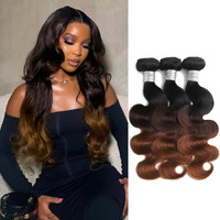 Auroo Chestnut Brown Ombre Human Hair3 Bundles Body Wave 16 18 20In, 12A Thick Track 3 Tone Ombre Medium Auburn Colored Bundles 100% Virgin Brazilian Weaves #T1B/2/30 Dark Roots Wavy Sew In Extensions