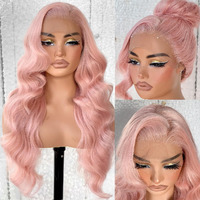 13X6 Pink Hd Glueless Body Wave Lace Frontal Wigs Pre-Plucked Similar Human Hair 200 Density Synthetic Pastel Pink Wig For Black Woman Ready To Wear