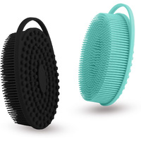 2 Pack Silicone Body Scrubber With Loofah Exfoliating Soft Body Shower Scrubber For Body, 2 In 1 Bath And Shampoo Wash Brush For Skin Exfoliation Men Women (Green&Black)