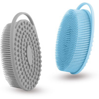 2 Pack Silicone Body Scrubber With Loofah Exfoliating Soft Body Shower Scrubber For Body, 2 In 1 Bath And Shampoo Wash Brush For Skin Exfoliation Men Women (Grey&Blue)