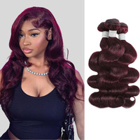 Alher #99J Dark Burgundy Bundles Body Wave, 12A Burgundy Purplish Wine Red Colored 3 Pack For Black Women, 100% Unprocessed Virgin Remy Hair Soft Thick Bundles 16 18 20 Inch