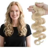 Elailite Wavy Tape In Hair Extensions Human Hair Body Wave Real Remy Hairpieces Platinum Blonde 16 Inch 50G 20Pcs Invisible Seamless Skin Weft Best Tape For Women