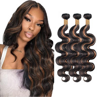 Highlight Bundle P1B30 Brown Body Wave Human Hair Bundles Color 30 Body Wave Human Hair 3 Bundles 32 32 32 Inch Two Tone Black Mixed With Brown Bundle
