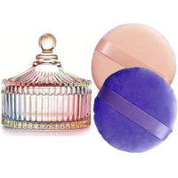 2 Pack Extra Large 5.2"" Beige & Purple Powder Puffs And 5.3"" Glass Container - Oversized Soft Body & Face Large Powder Puff Dusting Powder Jar Holder Case(Multi-Color Glass)