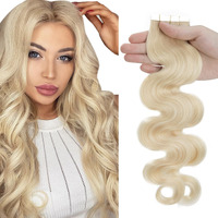 Hairro Tape In Extensions 100% Real Hair Wavy 20 Inch 50G 20Pcs/Pack Pale White Blonde Thin Hair Seamless Skin Weft Glue In Body Body Wave Human Hairpieces