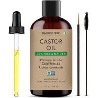 Majestic Pure Castor Oil With Applicator | 100% Natural | Premium Grade Cold Pressed | Hair, Eyelashes, Eyebrows, Nails | Moisturizing & Nourishing | Body, Hair & Carrier Oil | 4 Fl Oz