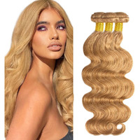 #27 Blonde Bundles Human Hair Body Wave Bundles 26 28 30 Inch Honey Blonde Body Wave Bundle Human Hair Extensions Double Weft Unprocessed Brazilian Virgin Hair 3 Bundle 50 Grams Per Bundle