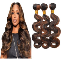 Niciitysi P1B30 Human Hair Brown Body Wave Bundles 16 18 20 Inch Ombre Two Tone Black Mixed With Brown Bundle Double Weft Brazilian Hair Extensions Highlight Silky And Soft Bundles