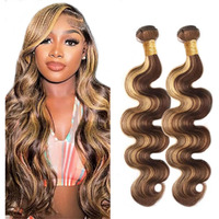 Highight Blonde Bundles Human Hair P4/27 Body Wave Bundles 14 14 Inch Unprocessed Brazilian Virgin Remy Hair 2 Bundles Honey Blonde Body Wave Bundle 2 Tone Brown Human Hair Bundle